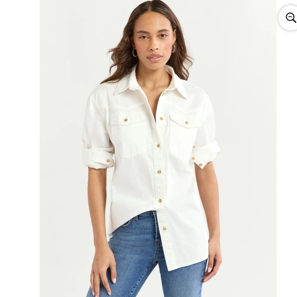 Sofia Jeans Women’s Oversized Boyfriend Shirt with Long Sleeves White Medium